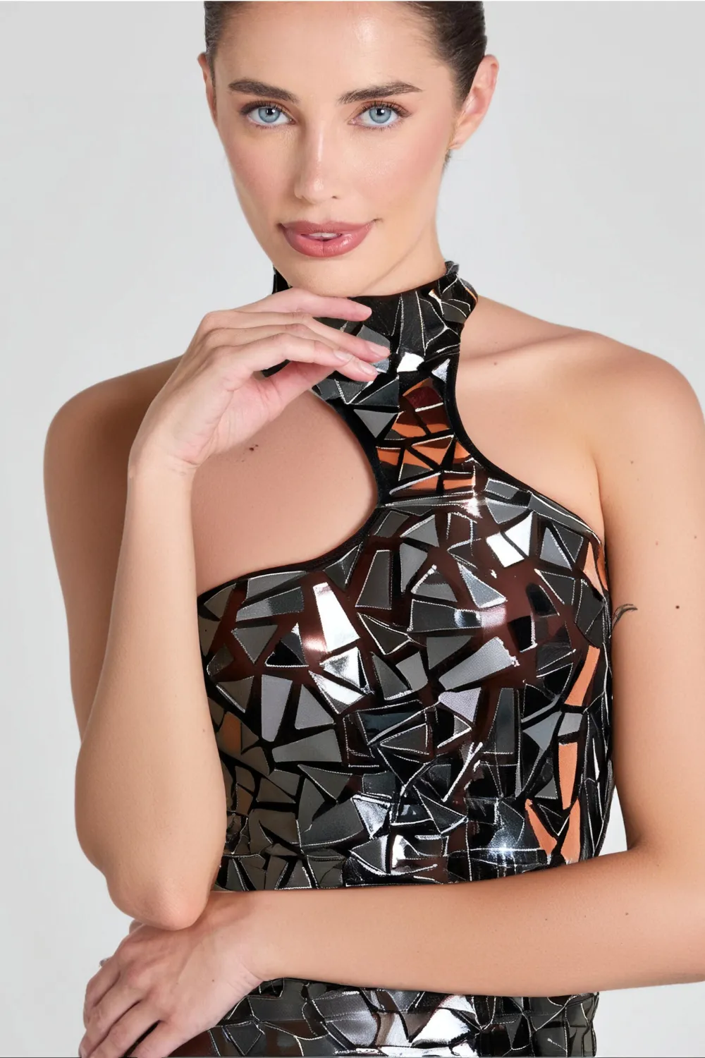 ACRYLIC EMBELLISHED MINI DRESS IN BLACK Gloria Lanvin