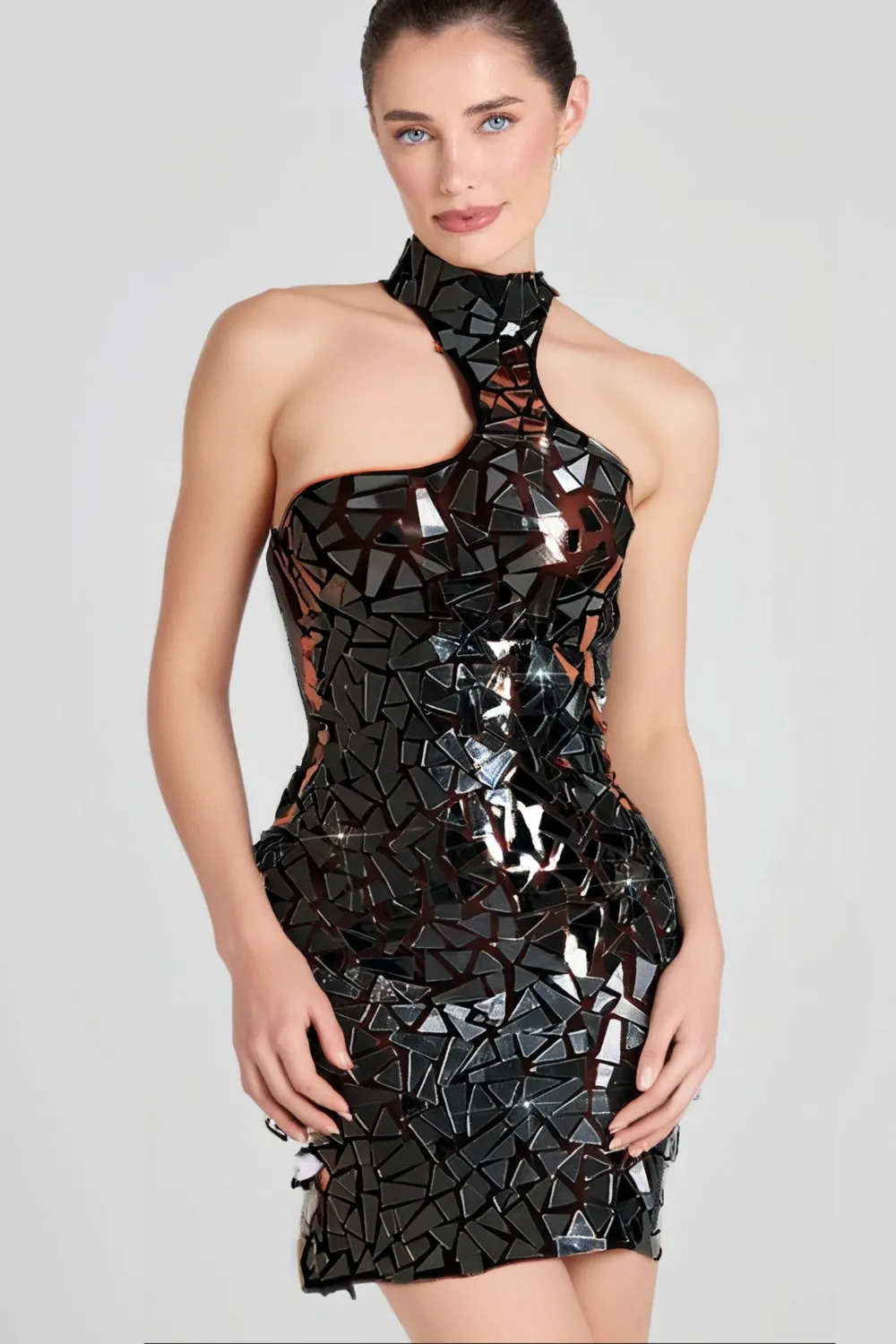 ACRYLIC EMBELLISHED MINI DRESS IN BLACK Gloria Lanvin