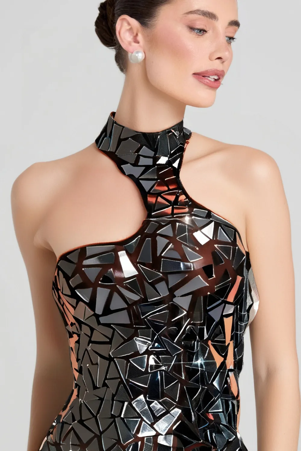 ACRYLIC EMBELLISHED MINI DRESS IN BLACK Gloria Lanvin