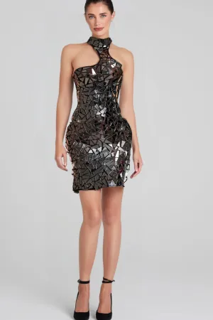 ACRYLIC EMBELLISHED MINI DRESS IN BLACK Gloria Lanvin