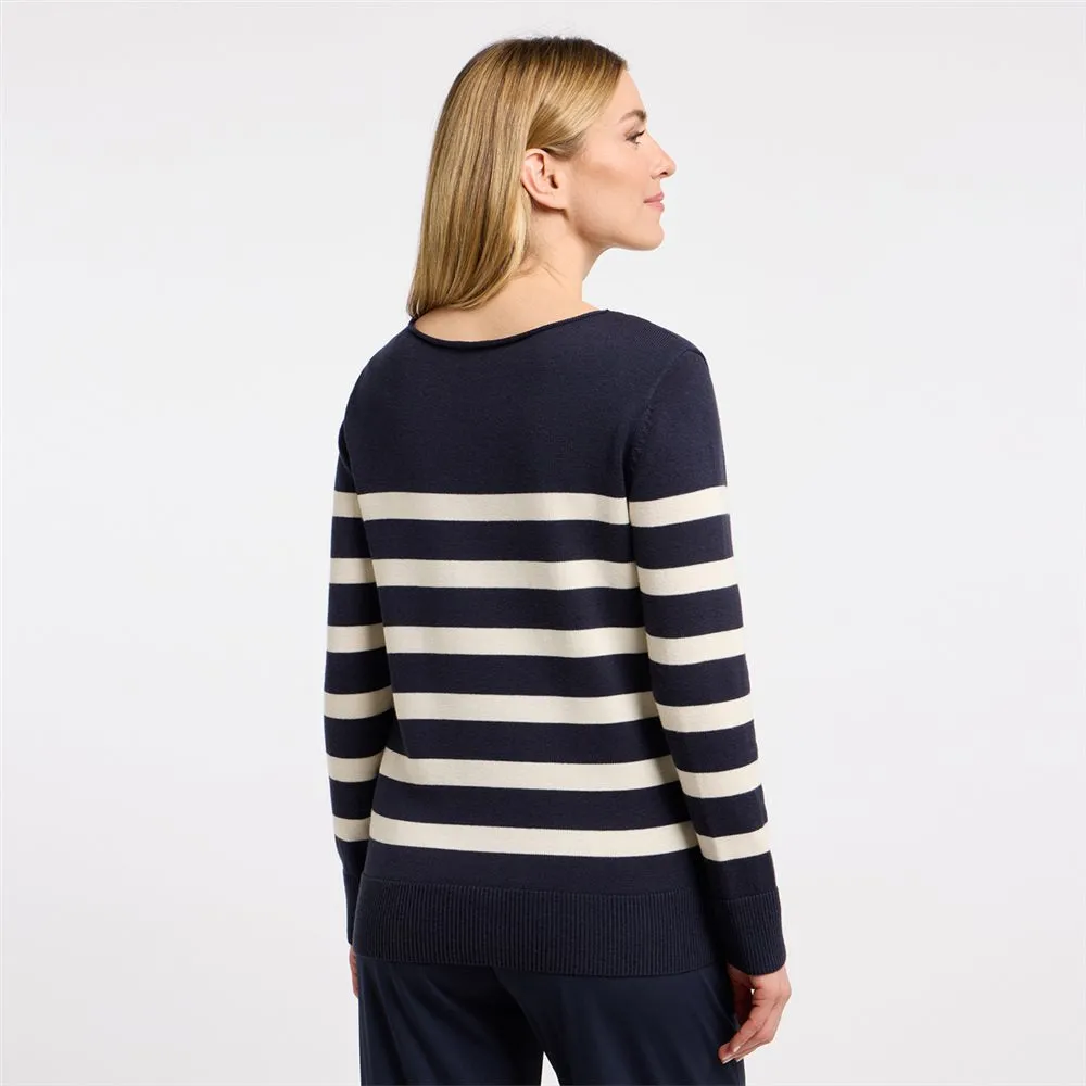 Barbara Lebek Womens Striped Pullover - Navy/white