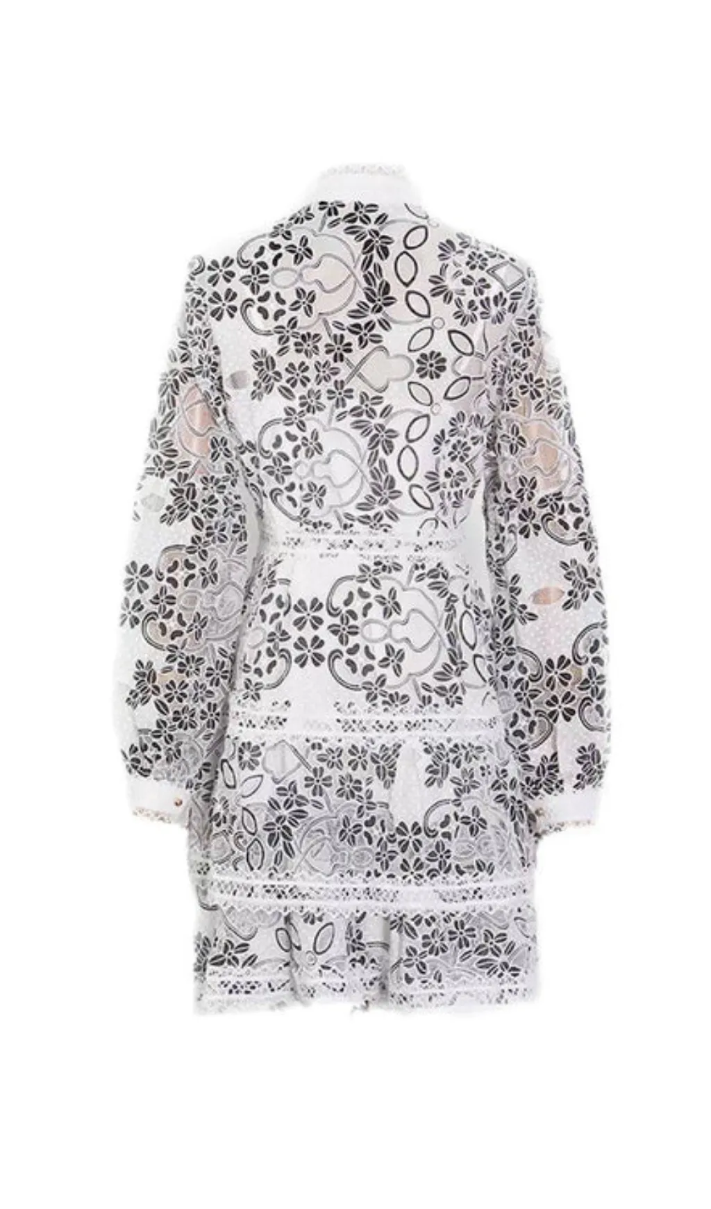BLACK LACE RUFFLE FLORAL PRINT MINI DRESS Gloria Lanvin