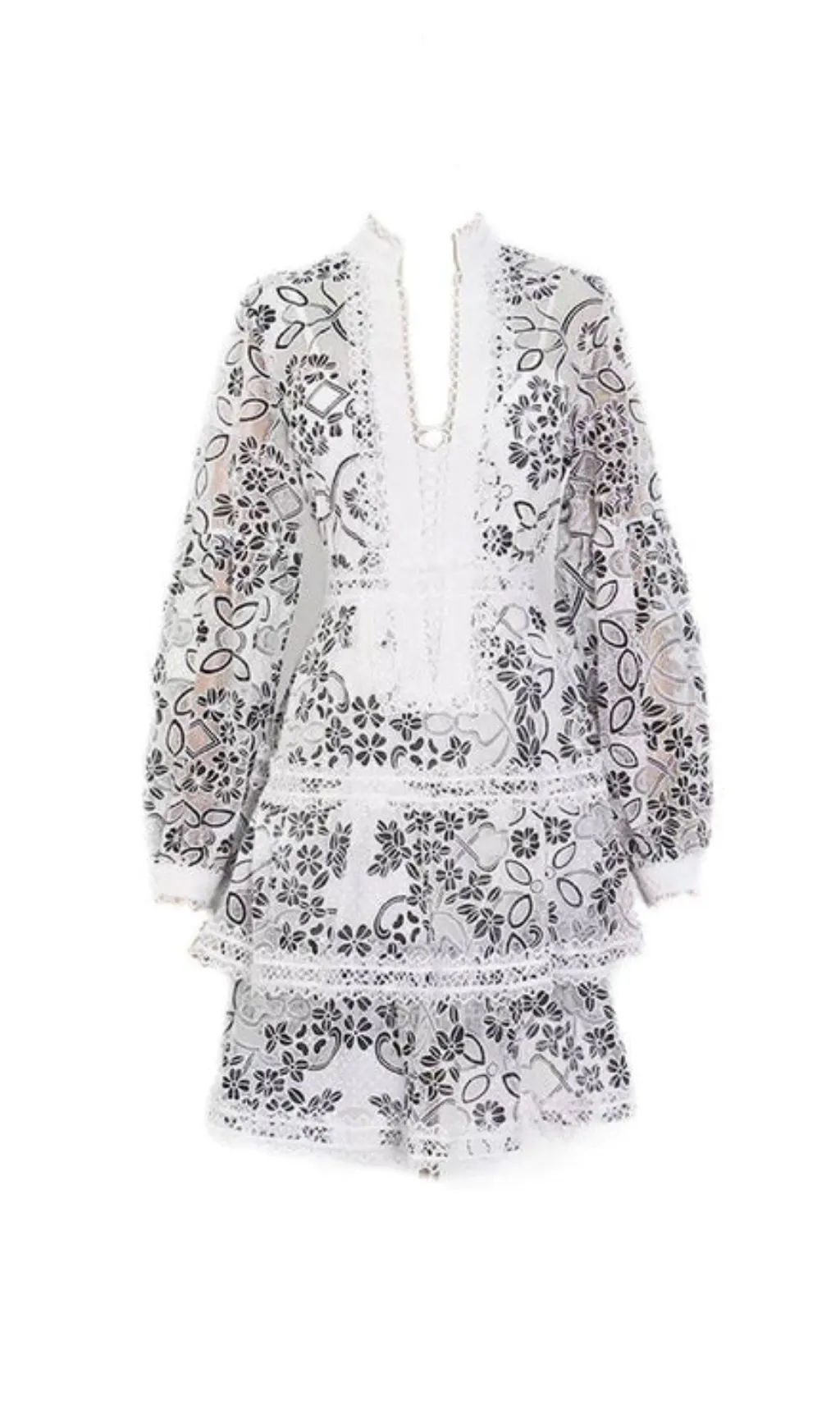 BLACK LACE RUFFLE FLORAL PRINT MINI DRESS Gloria Lanvin