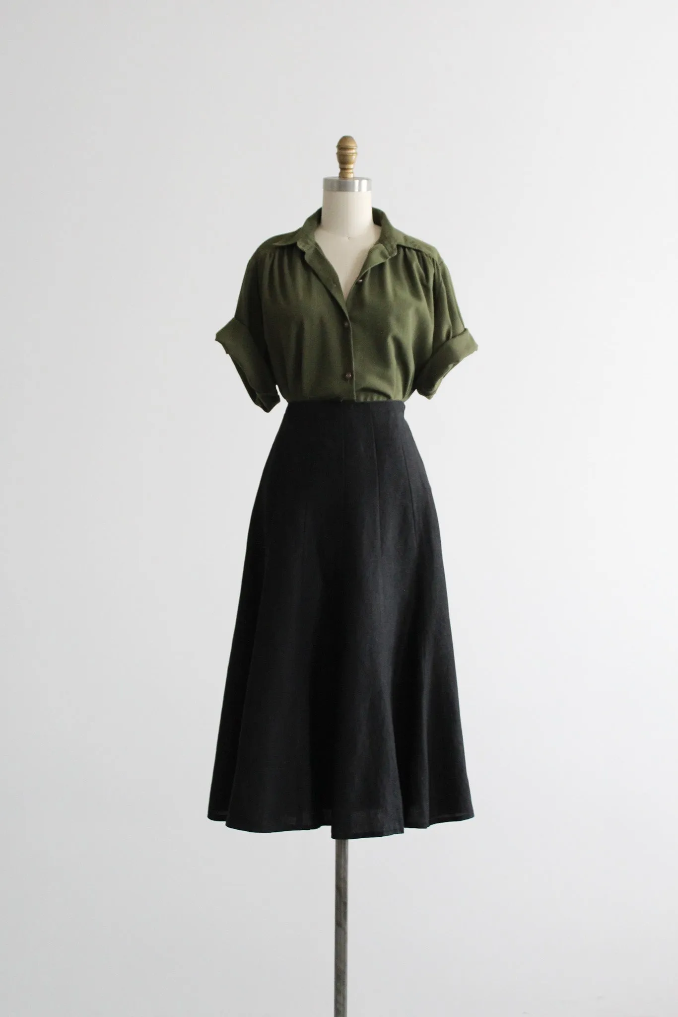 black linen midi skirt