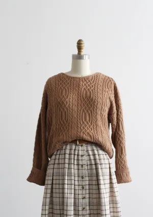 camel cotton cable knit sweater 1919 Vintage