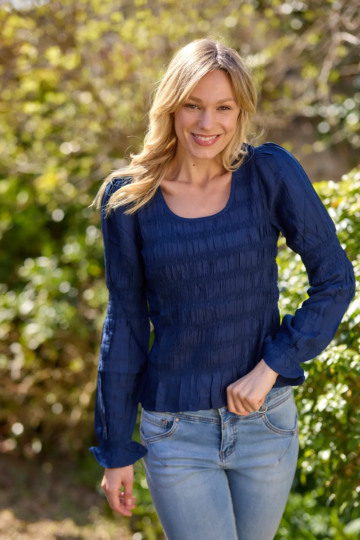 Cream Womens Henva Blouse - Navy