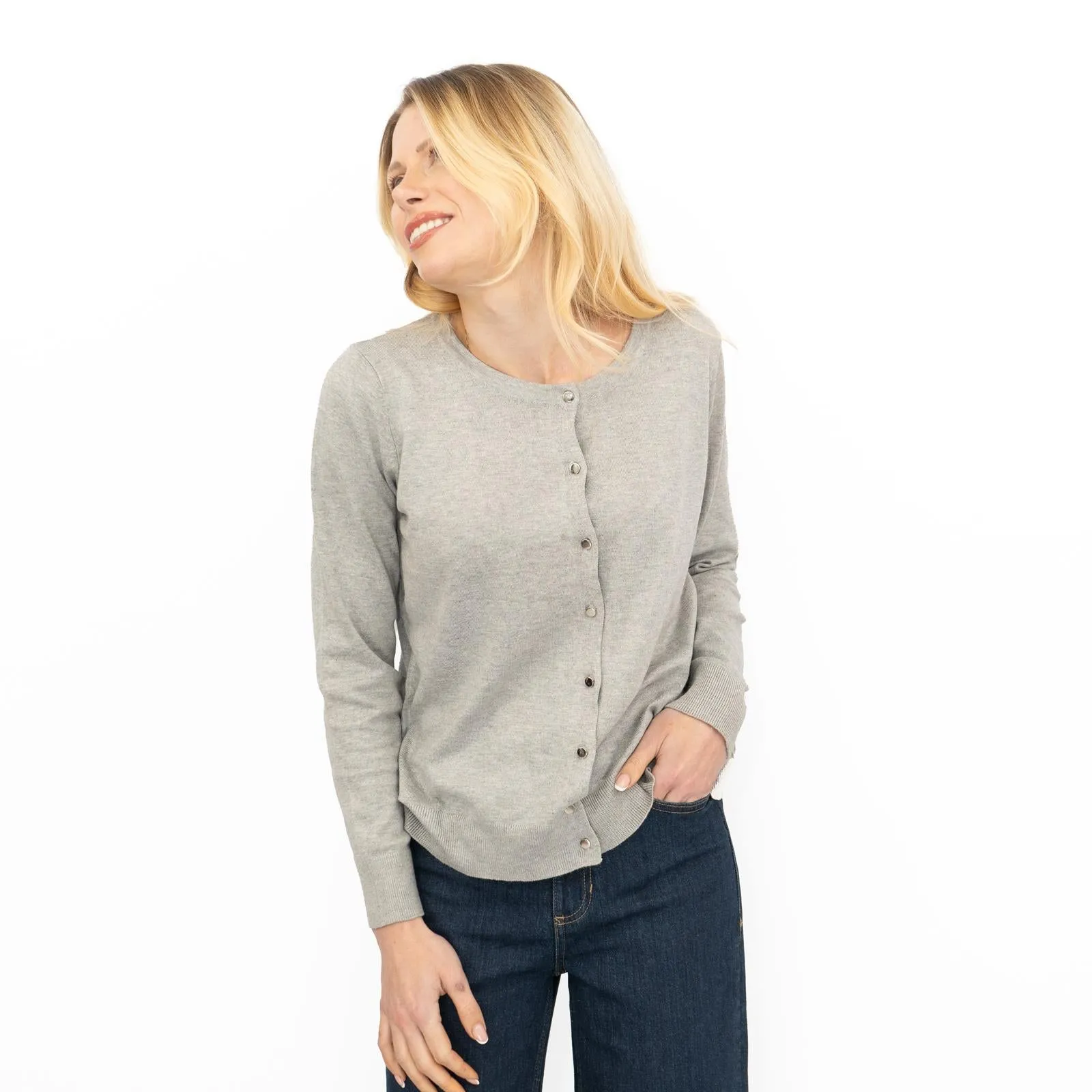 Dorothy Perkins Womens Cardigan Crew Neck Button Up Grey