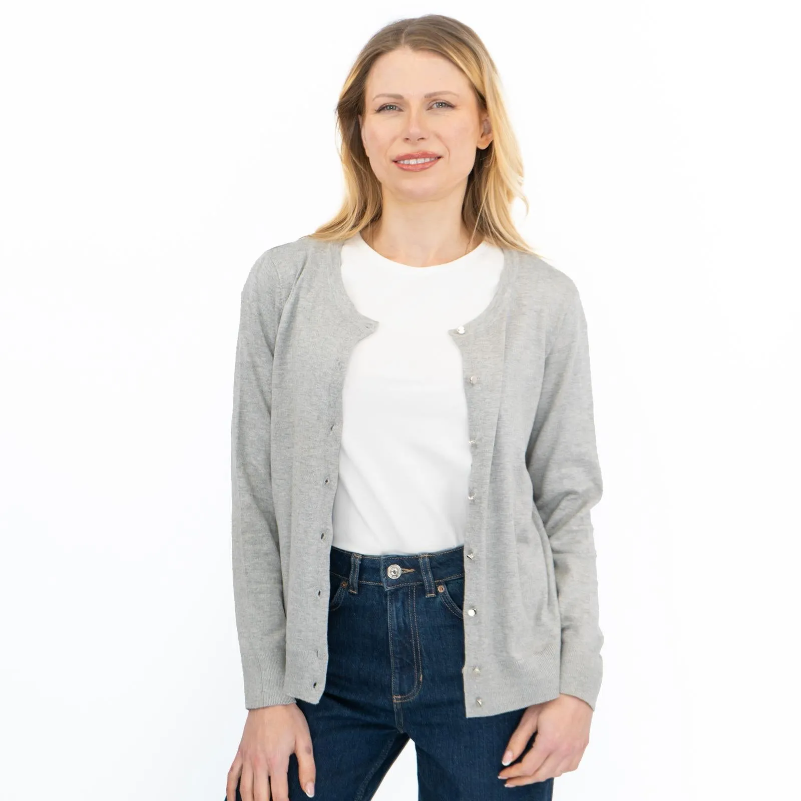 Dorothy Perkins Womens Cardigan Crew Neck Button Up Grey