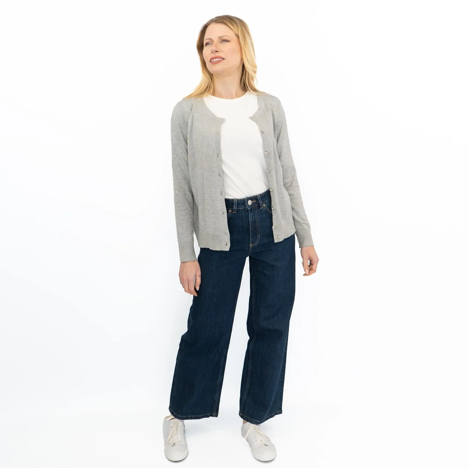 Dorothy Perkins Womens Cardigan Crew Neck Button Up Grey