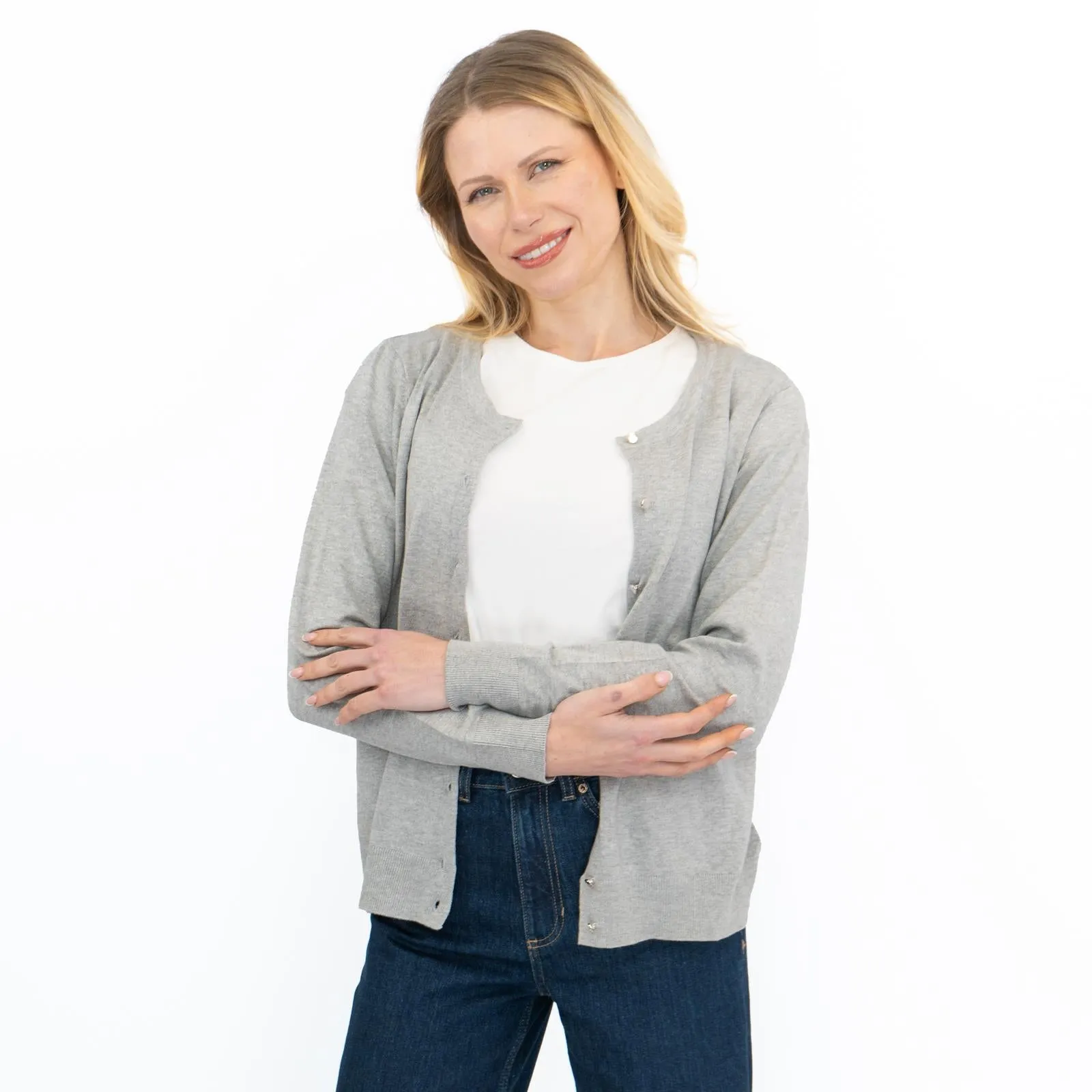 Dorothy Perkins Womens Cardigan Crew Neck Button Up Grey