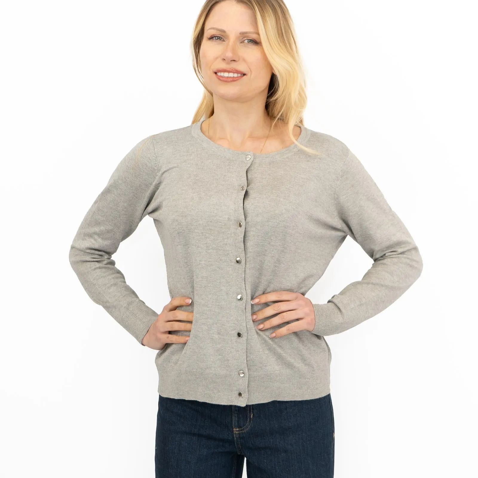 Dorothy Perkins Womens Cardigan Crew Neck Button Up Grey