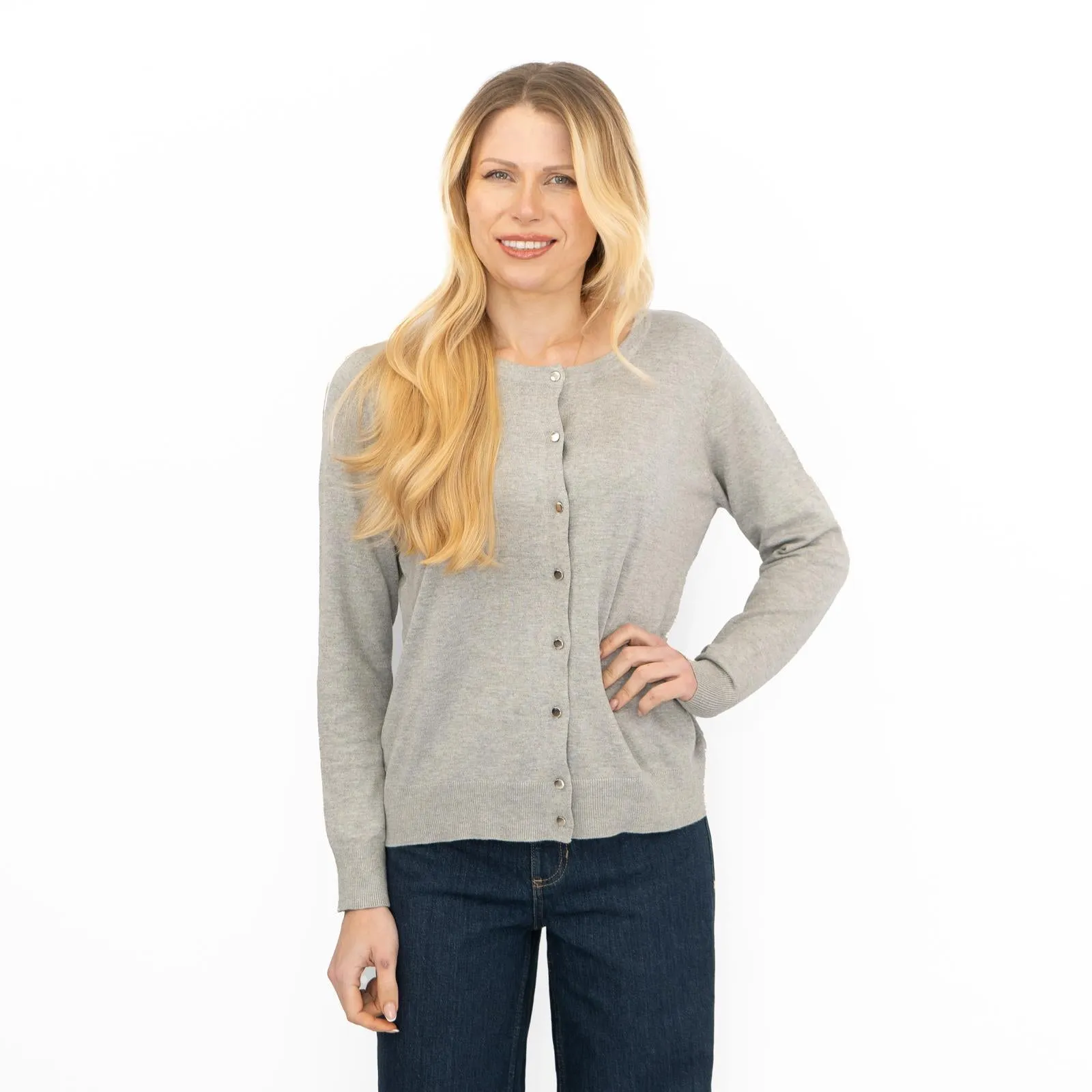 Dorothy Perkins Womens Cardigan Crew Neck Button Up Grey