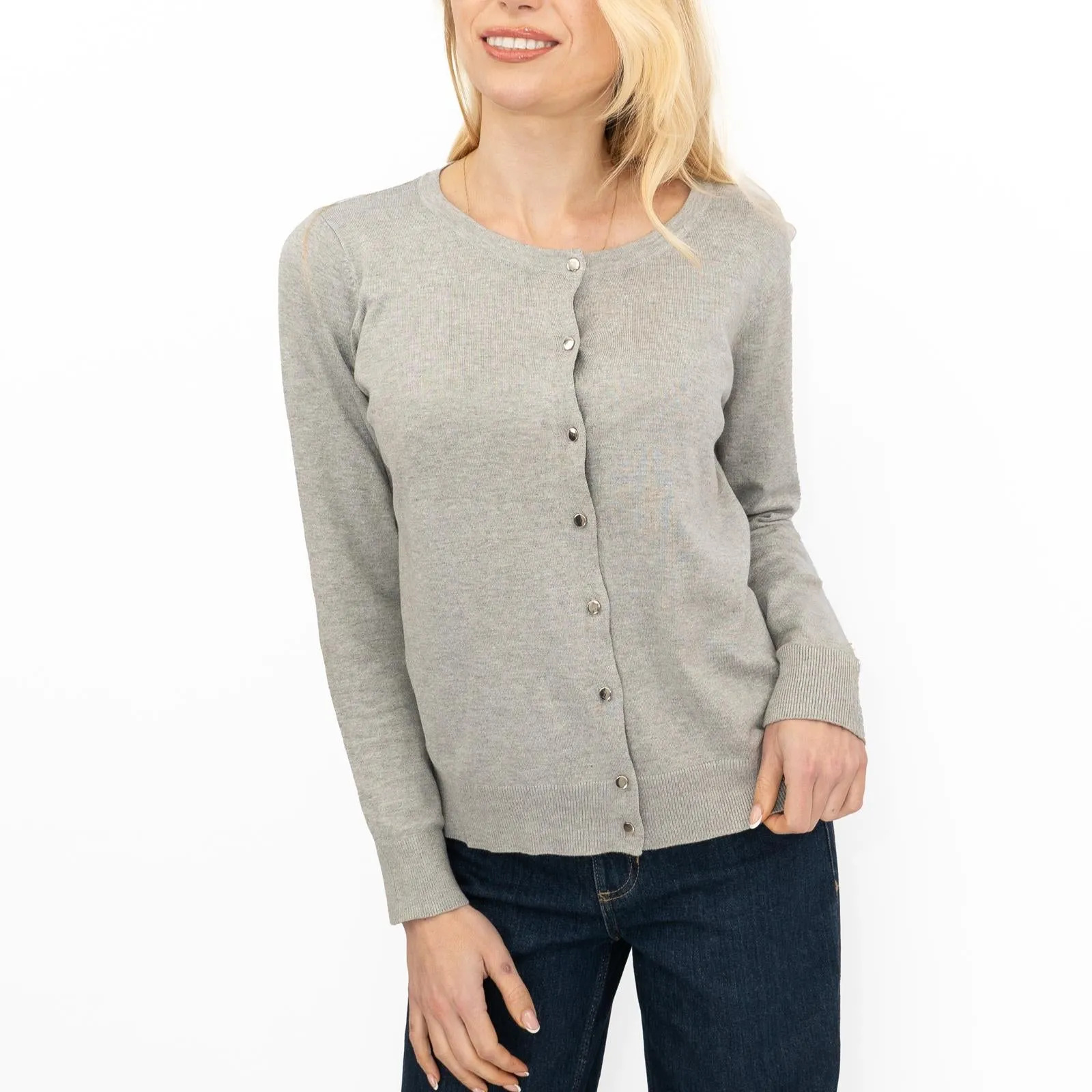 Dorothy Perkins Womens Cardigan Crew Neck Button Up Grey
