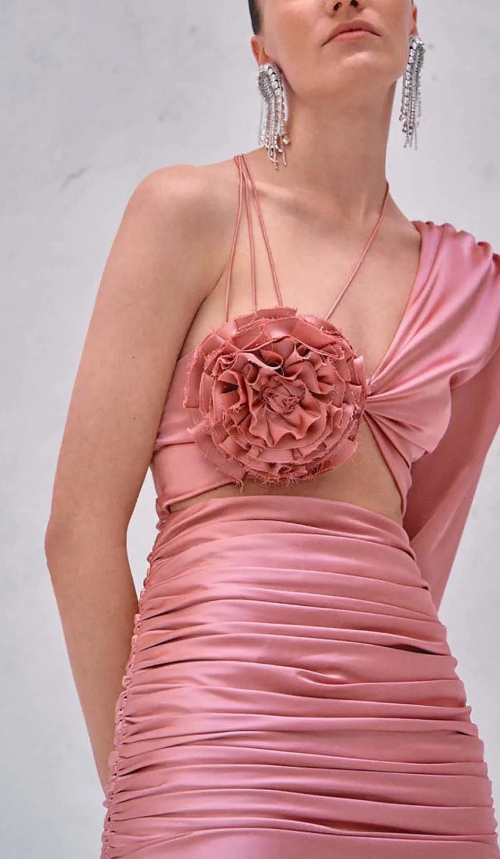 FLORAL ONE SHOULDER SATIN MINI DRESS IN PINK Gloria Lanvin