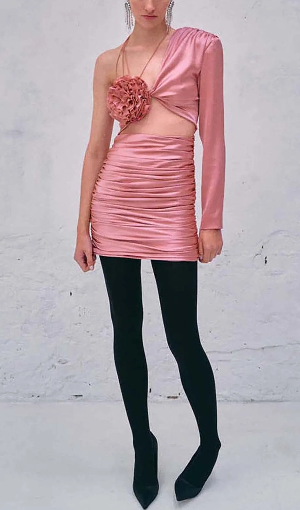 FLORAL ONE SHOULDER SATIN MINI DRESS IN PINK Gloria Lanvin