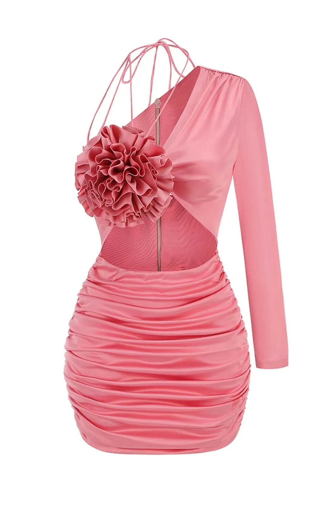 FLORAL ONE SHOULDER SATIN MINI DRESS IN PINK Gloria Lanvin