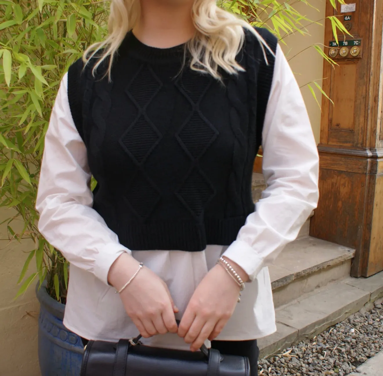 Foil Womens Cable for two sweater - Black