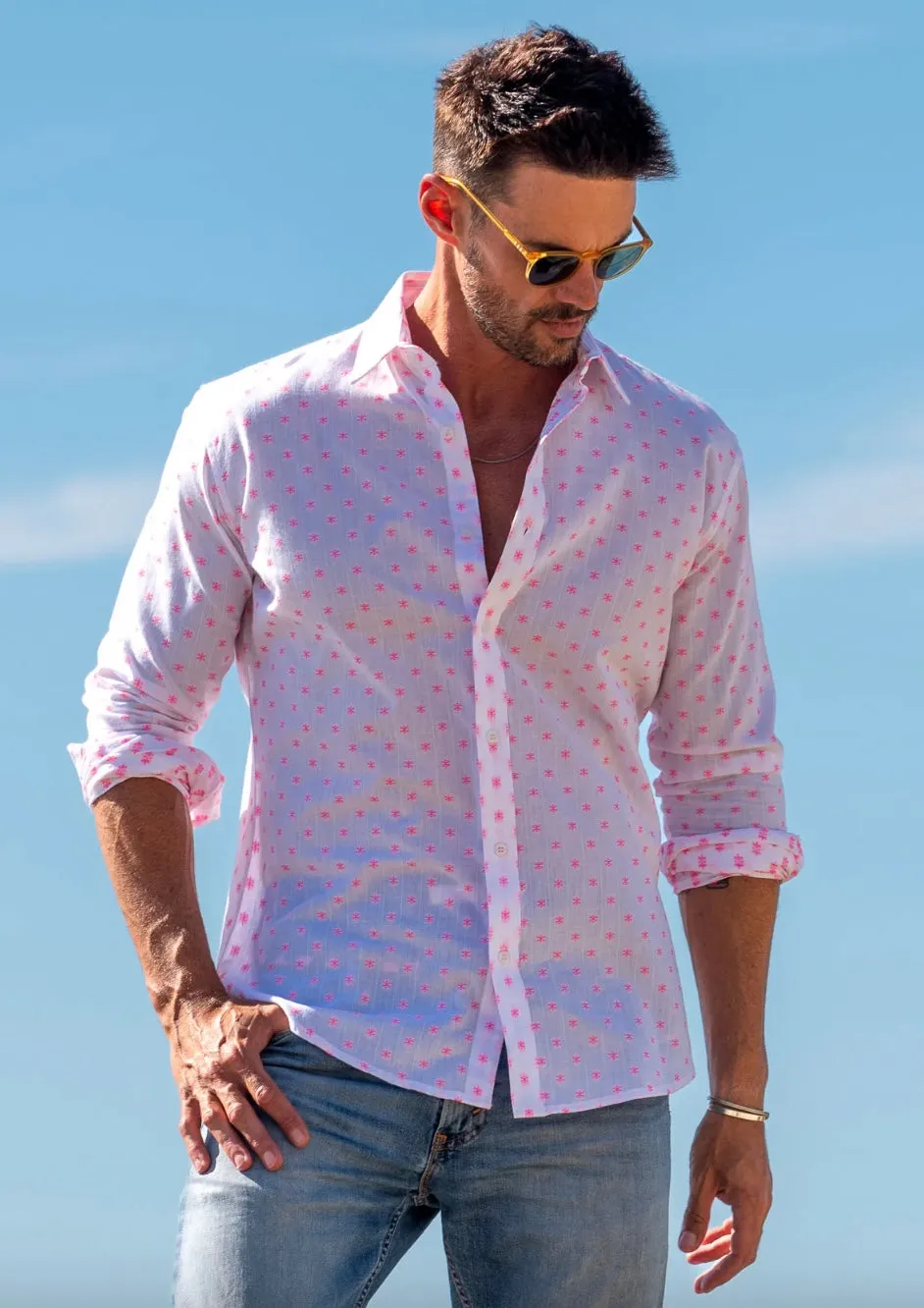 Frangipani Mens Sunkissed shirt - White/pink
