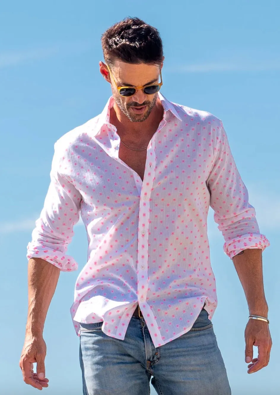 Frangipani Mens Sunkissed shirt - White/pink