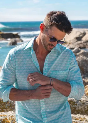 Frangipani Palm grove shirt - Aqua or Blue