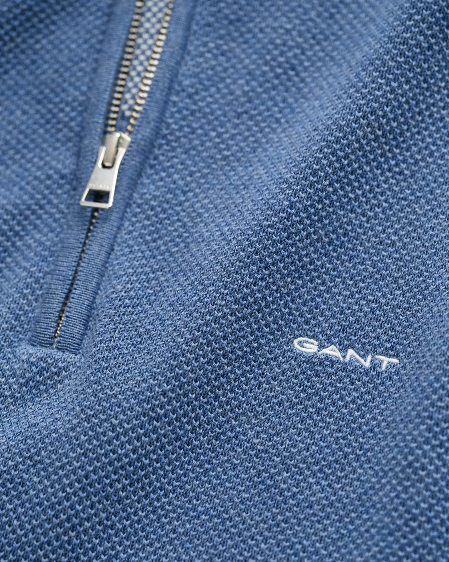 Gant Mens Cotton pique Half zip - Denim blue