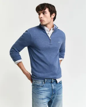 Gant Mens Cotton pique Half zip - Denim blue