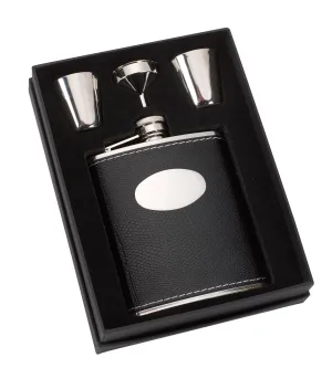 Gun Hill Black leather flask set