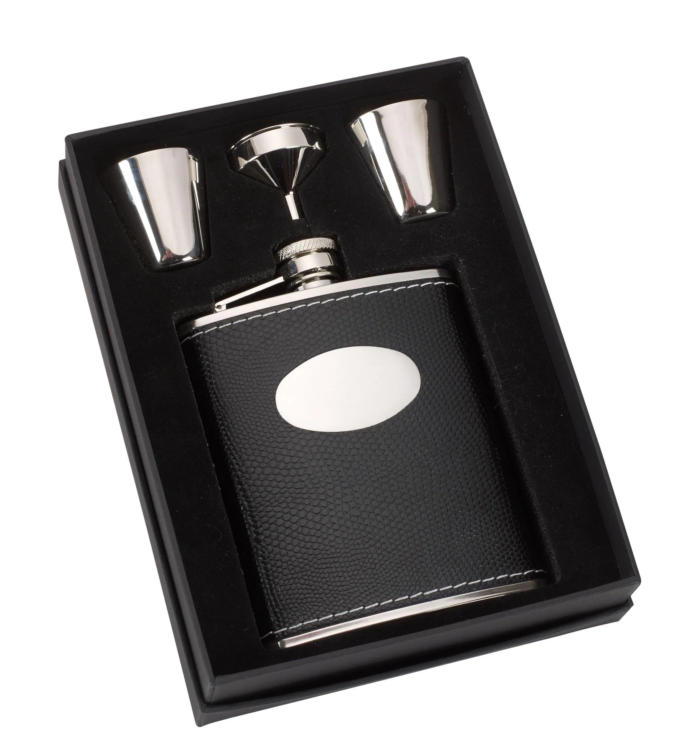 Gun Hill Black leather flask set