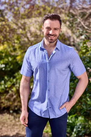 Gun Hill Fish Linen SS Shirt - Blue/white