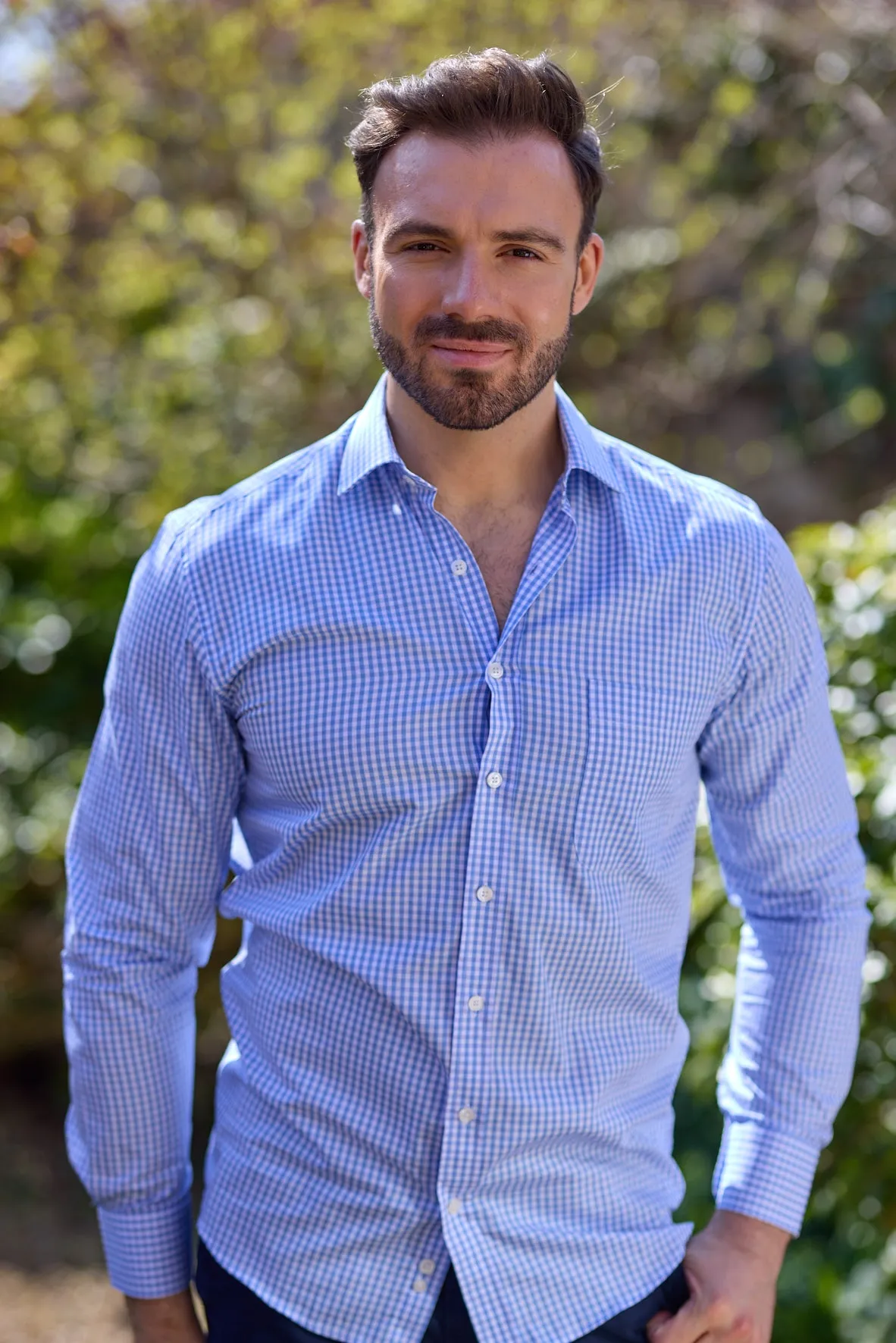 Gun Hill Mens Burn Classic shirt - Light blue check