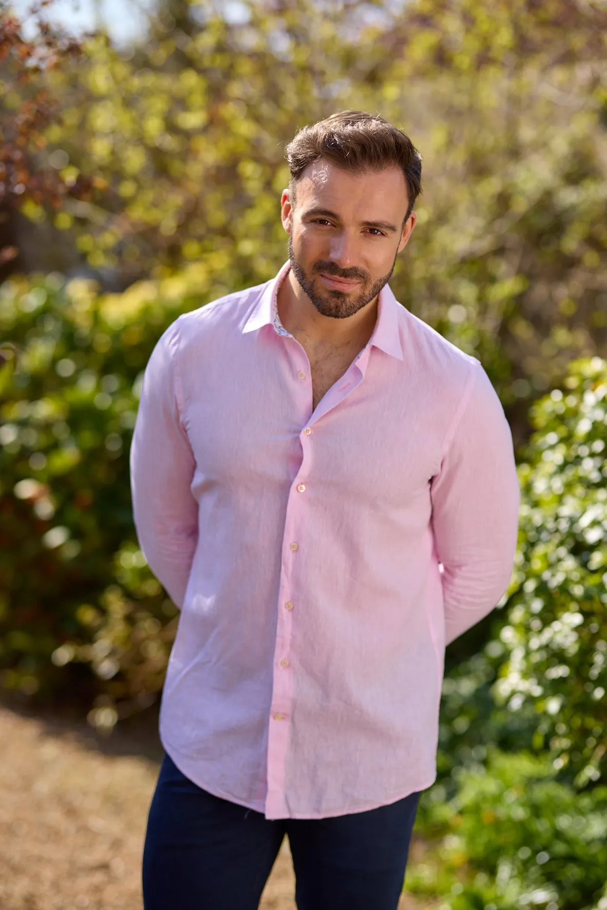 Gun Hill Mens Jaguar Linen Shirt - Light pink