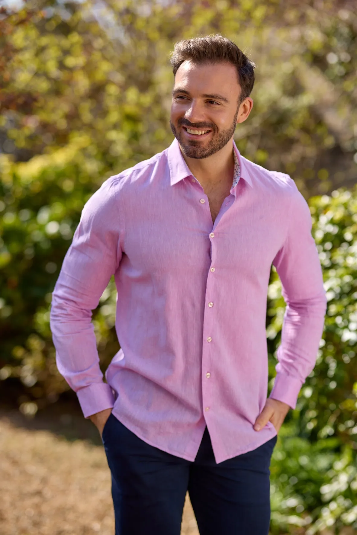 Gun Hill Mens Jaguar Linen Shirt - Light pink