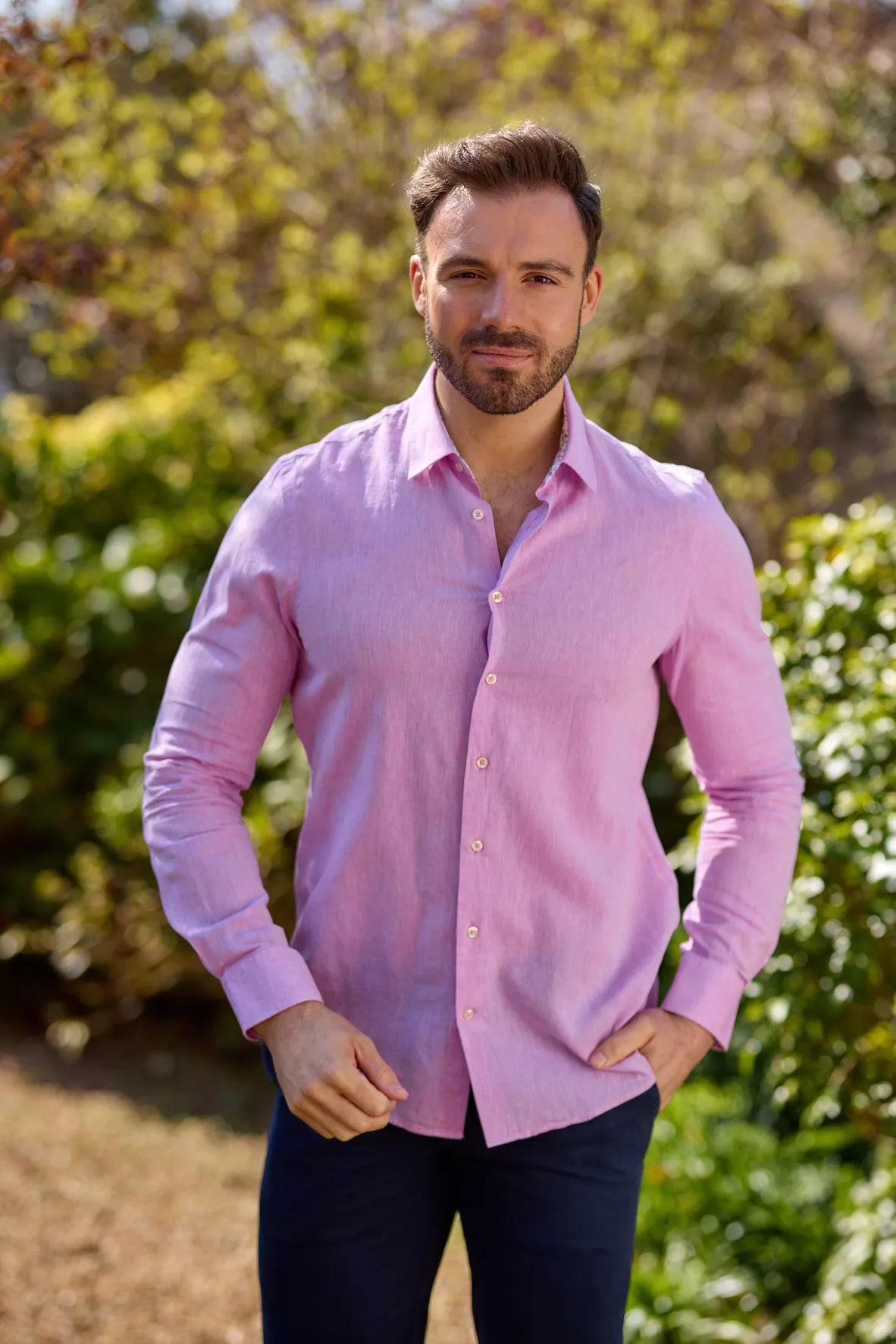 Gun Hill Mens Jaguar Linen Shirt - Light pink