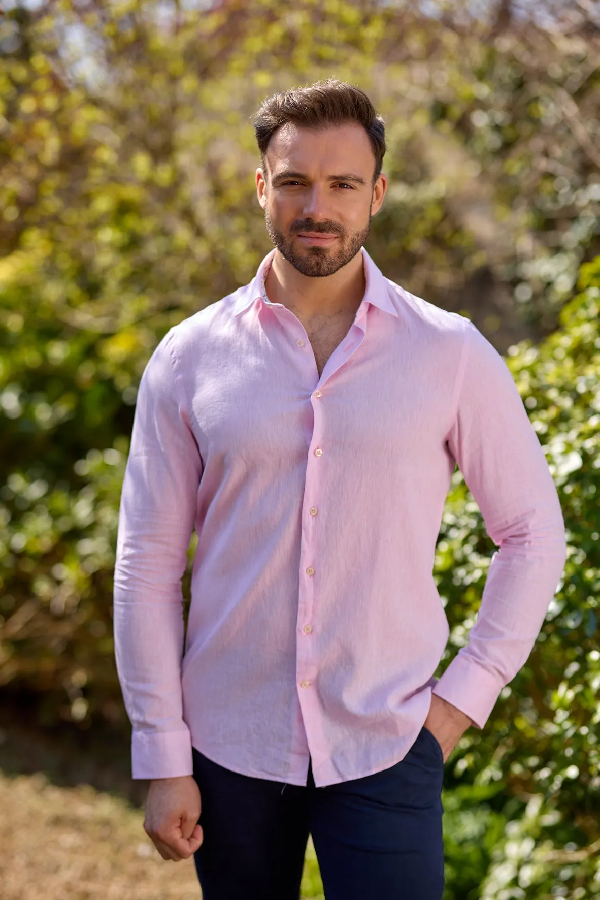 Gun Hill Mens Jaguar Linen Shirt - Light pink