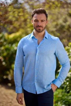Gun Hill Mens Lincoln Linen Shirt - Aqua