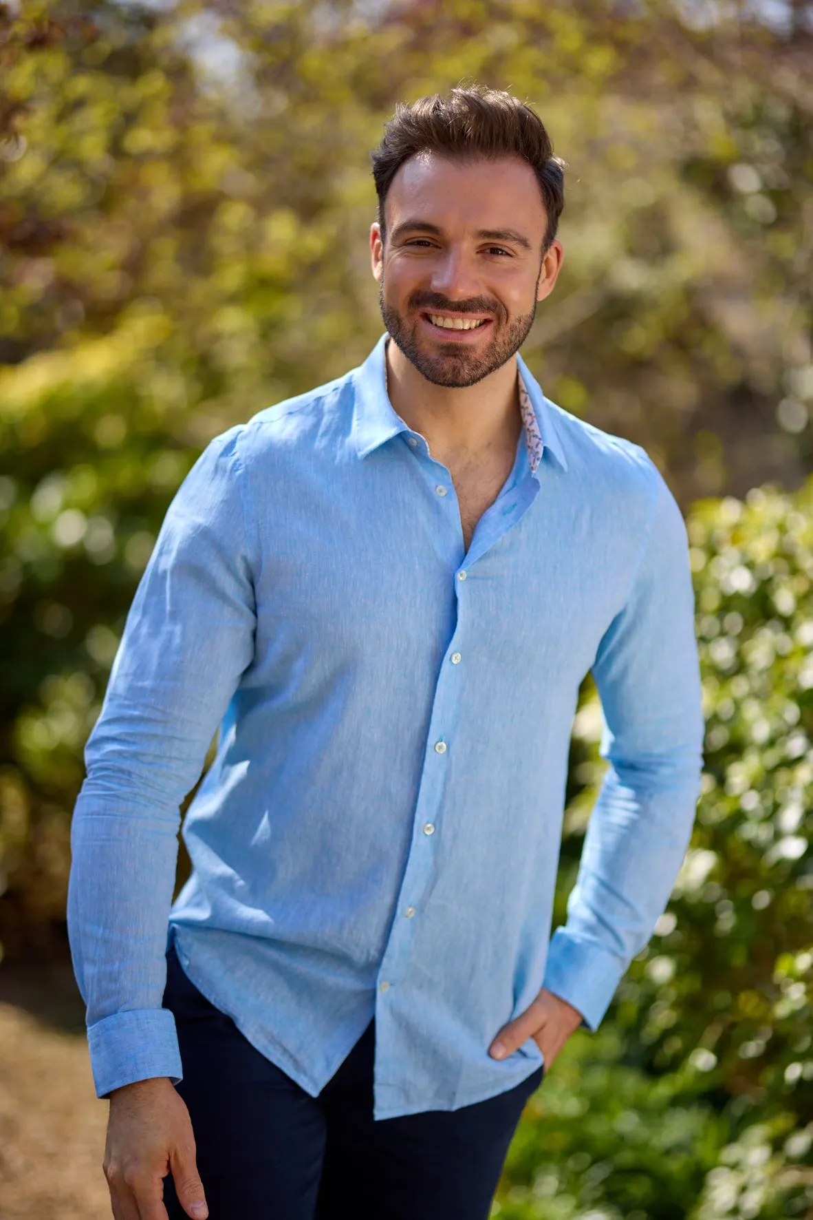 Gun Hill Mens Lincoln Linen Shirt - Aqua