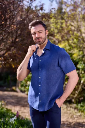 Gun Hill Mens Thunderbird Linen Shirt - Navy
