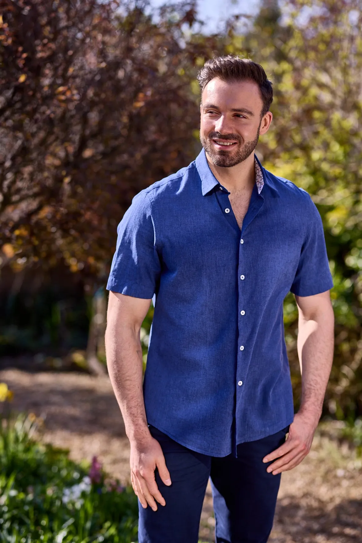Gun Hill Mens Thunderbird Linen Shirt - Navy