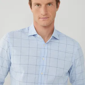 Hackett Mens Linen Mix Windowpane Shirt - Blue