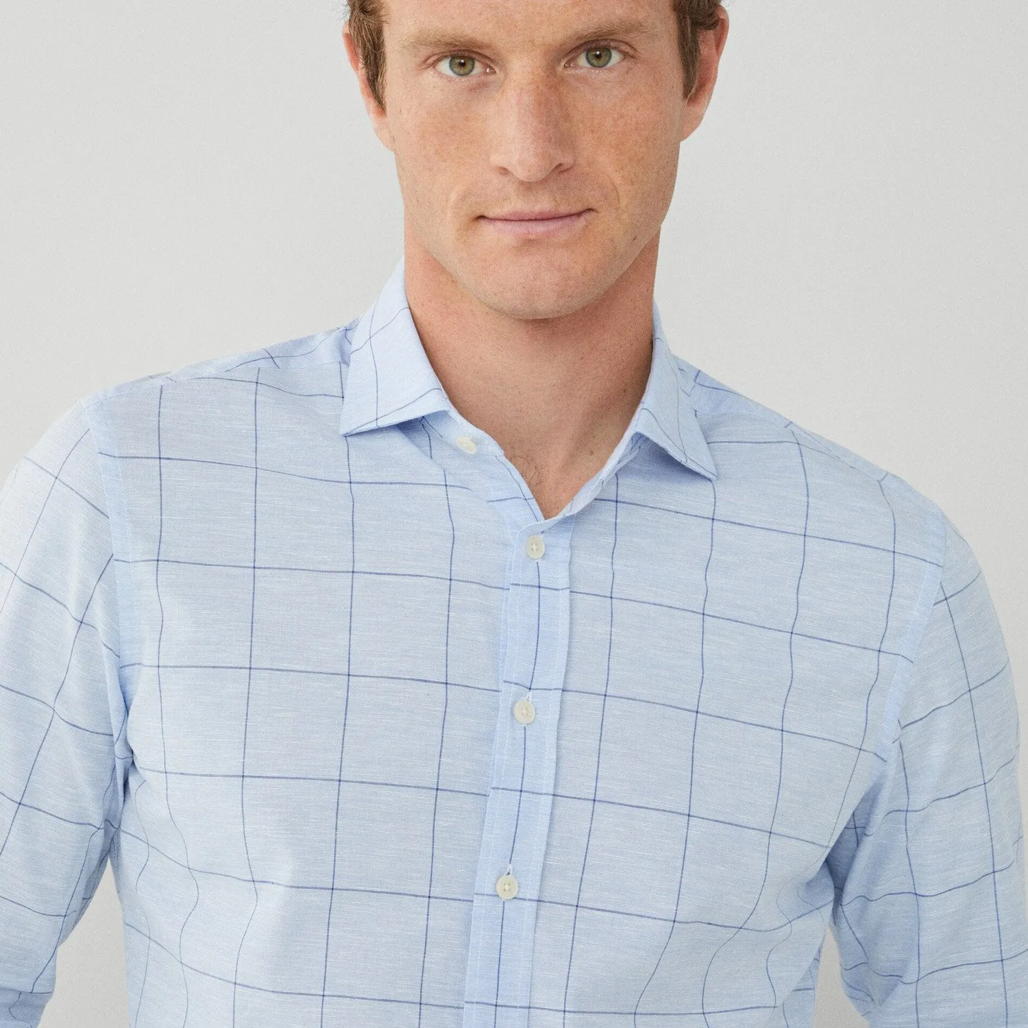 Hackett Mens Linen Mix Windowpane Shirt - Blue