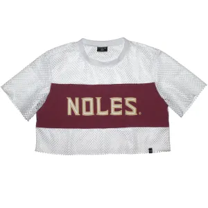Hype & Vice Women's Noles Short Sleeve Mesh Crop Top - White/Garnet