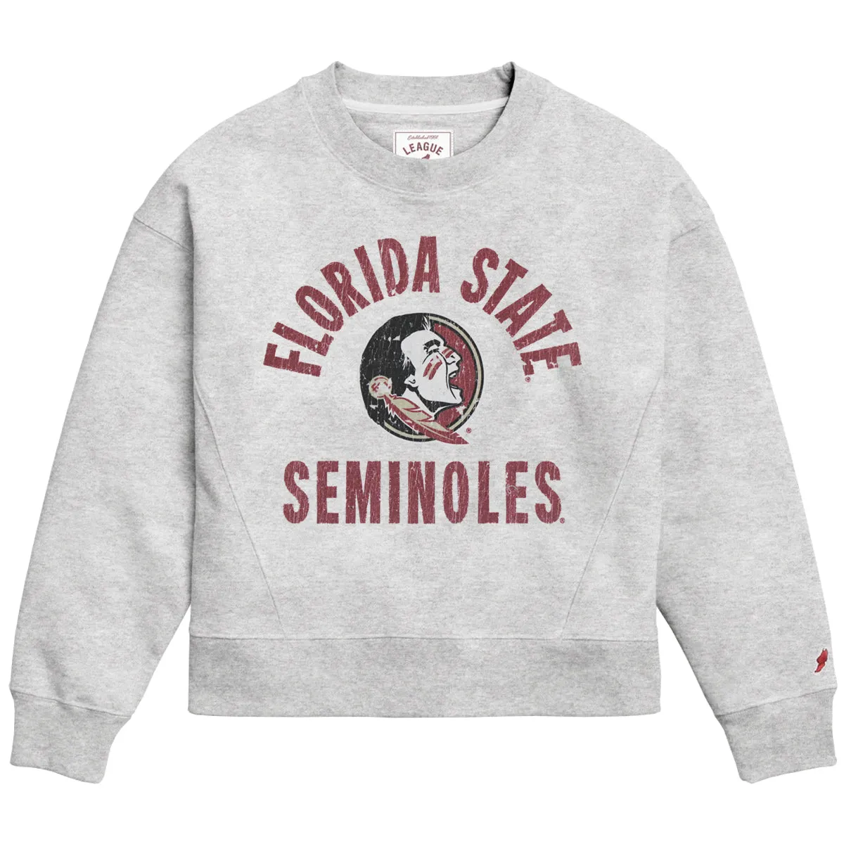 League Women's Florida State Seminoles/Seminole Logo Boxy Crew Fleece - Ash