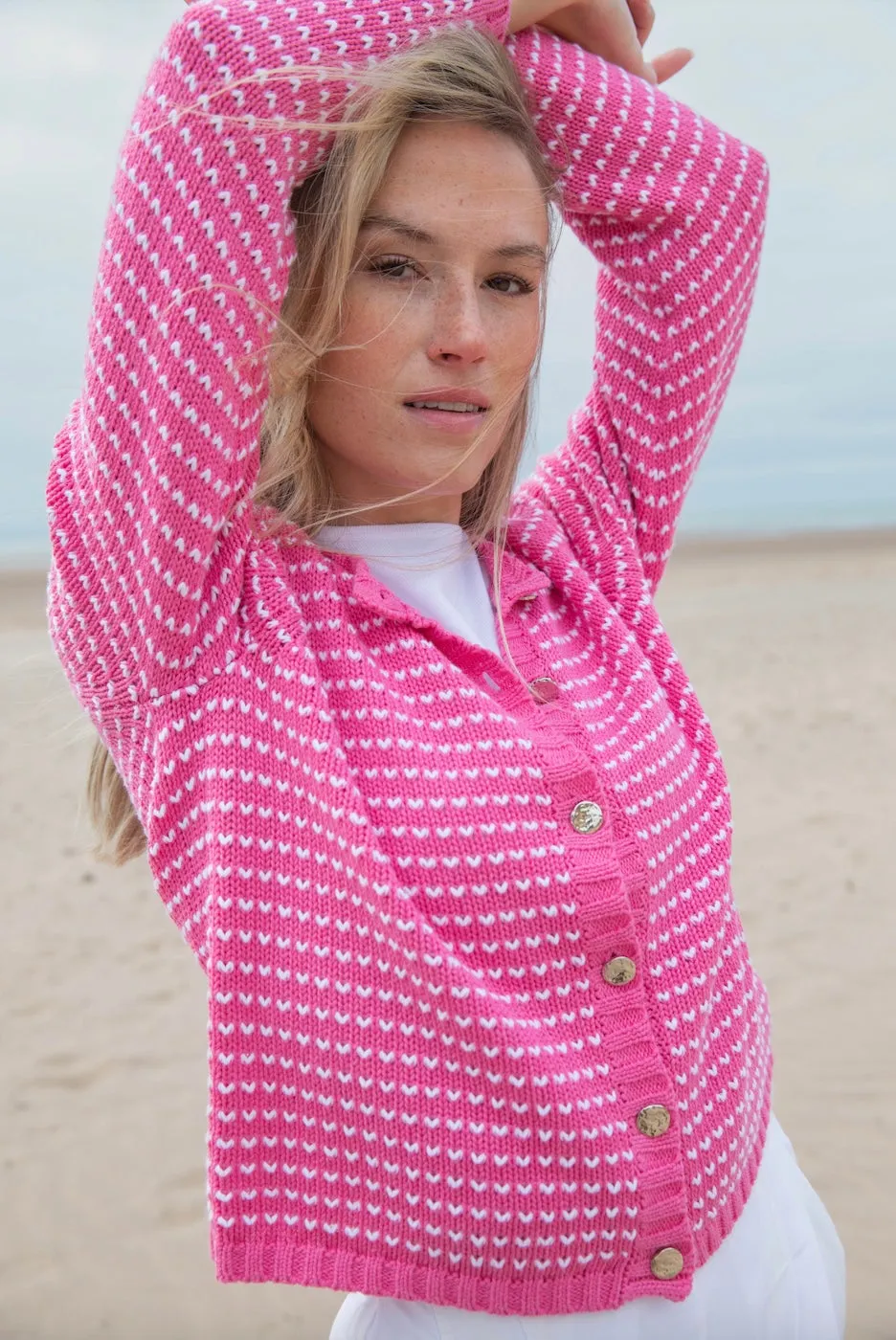 Marble Womens Cardigan - Pink/white