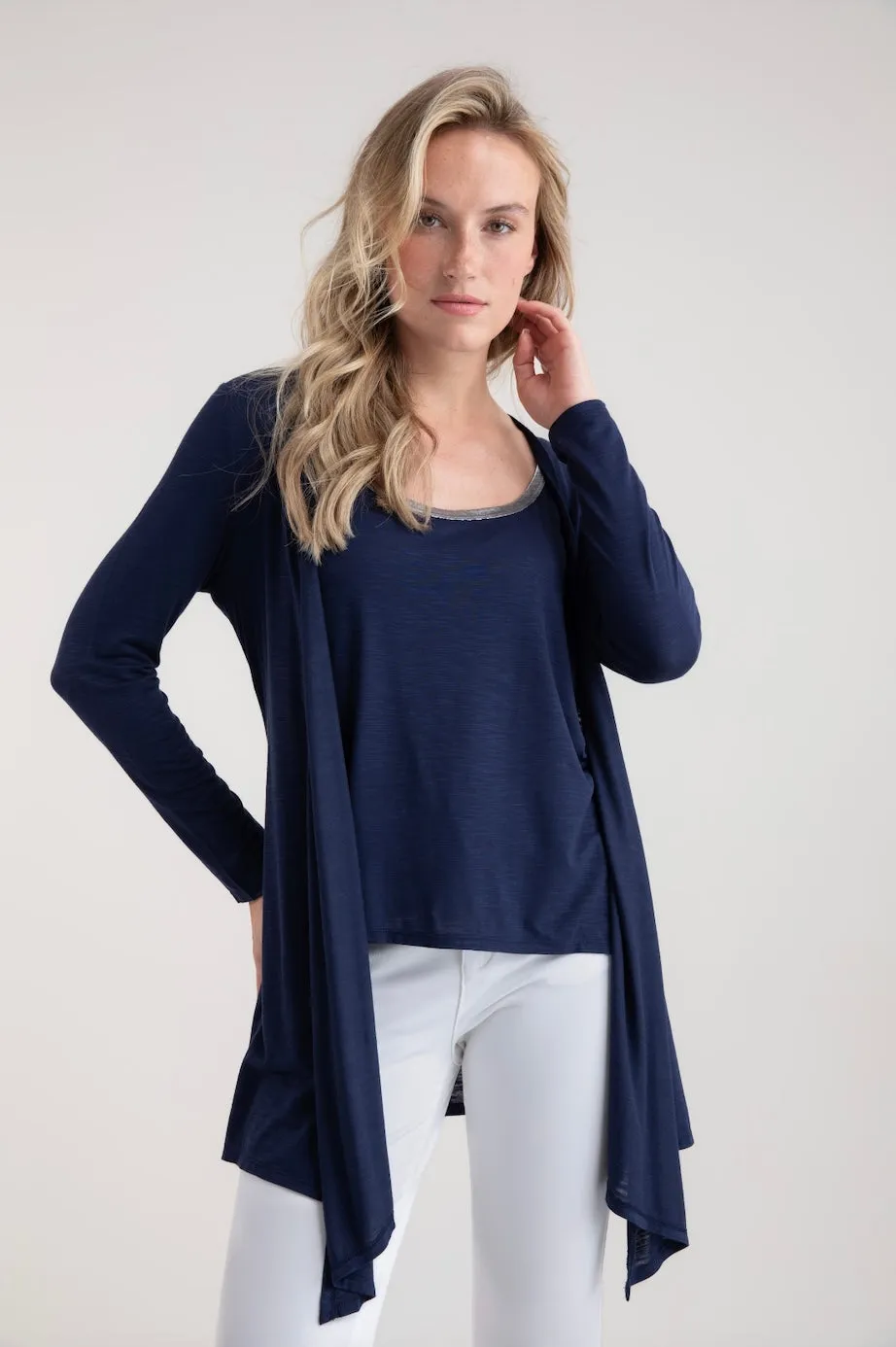 Marble Womens Long Cardigan - Navy