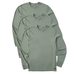 Mens Solid 3-Pack Long Sleeve Crusher Tee - Moss Green LIFE IS GOOD
