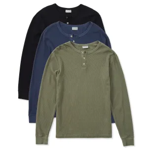 Mens Solid 3-Pack Long Sleeve Thermal Henley - Multi LIFE IS GOOD