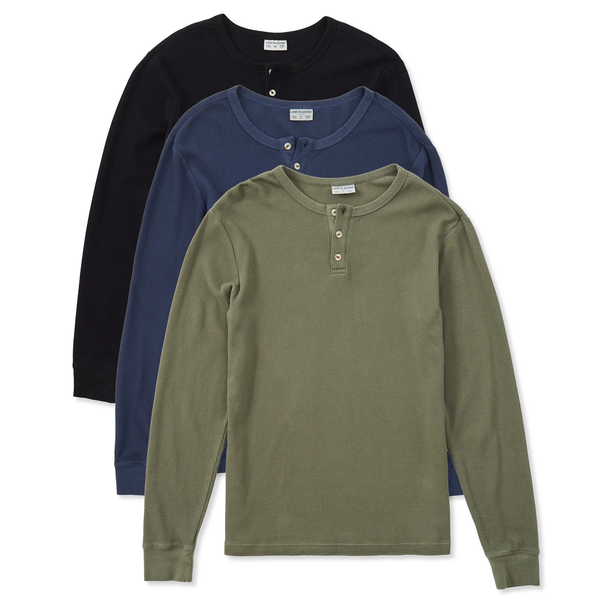 Mens Solid 3-Pack Long Sleeve Thermal Henley - Multi LIFE IS GOOD
