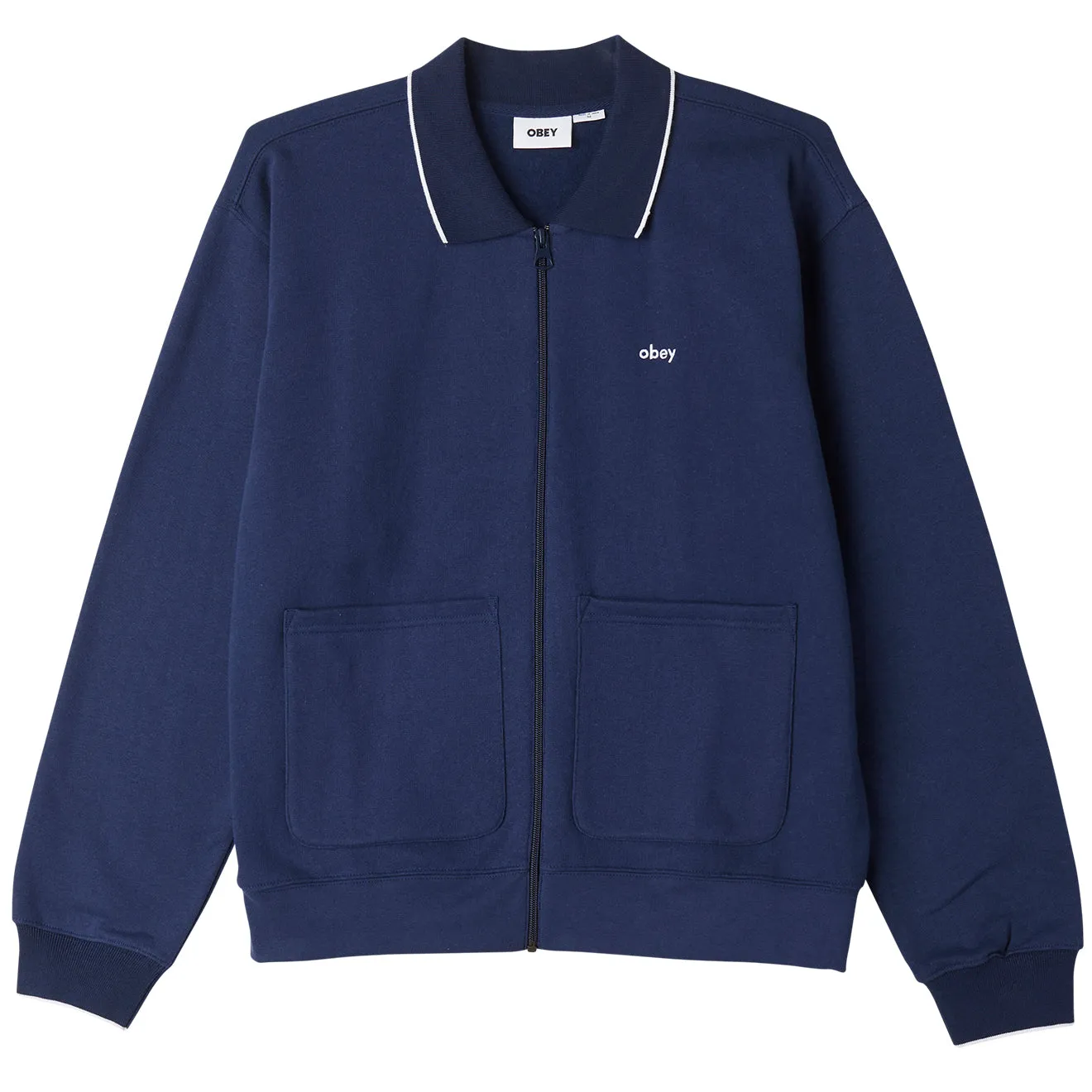 Obey Fontana Zip Front Polo Sweatshirt Academy Navy