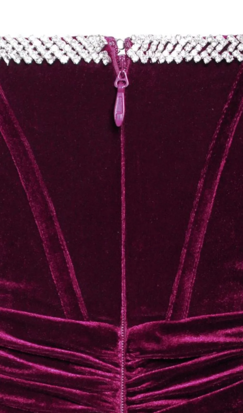 ODETTE BURGUNDY VELVET OFF SHOULDER CORSET DRESS WITH CRYSTAL TRIM Gloria Lanvin