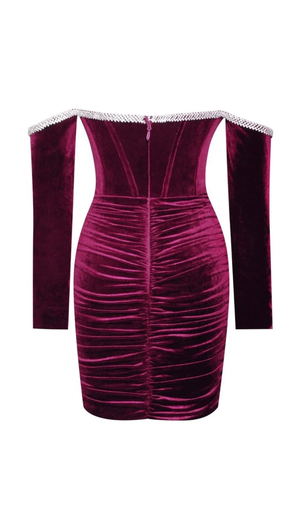 ODETTE BURGUNDY VELVET OFF SHOULDER CORSET DRESS WITH CRYSTAL TRIM Gloria Lanvin